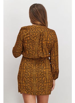 French Connection Women Animal Print Long Sleeve Mini Dress, Inca Gold  - Image 2