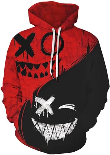 Basoteeuo Mens Hoodies Pullover Graphic Design 3D Cool Novelty Long Sleeves Hooded Sweatshirts with Pockets Red Black S - Image 1