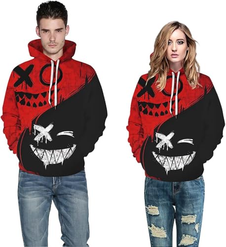Basoteeuo Mens Hoodies Pullover Graphic Design 3D Cool Novelty Long Sleeves Hooded Sweatshirts with Pockets Red Black S - Image 5