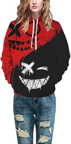 Basoteeuo Mens Hoodies Pullover Graphic Design 3D Cool Novelty Long Sleeves Hooded Sweatshirts with Pockets Red Black S - Image 4