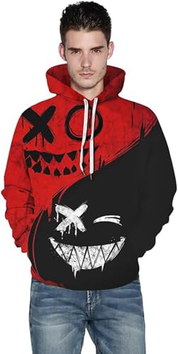 Basoteeuo Mens Hoodies Pullover Graphic Design 3D Cool Novelty Long Sleeves Hooded Sweatshirts with Pockets Red Black S - Image 3