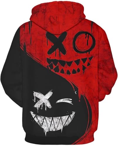Basoteeuo Mens Hoodies Pullover Graphic Design 3D Cool Novelty Long Sleeves Hooded Sweatshirts with Pockets Red Black S - Image 2
