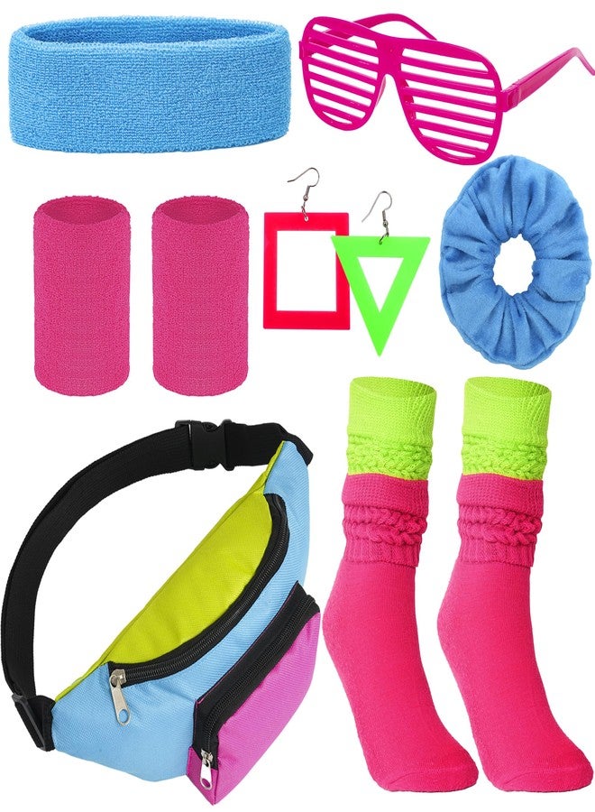 YAROMO 80s Neon Costume Set, 80s 90s Leg Warmers Yoga Headband Wristband Fanny Pack for Women, Multi, L - Image 1