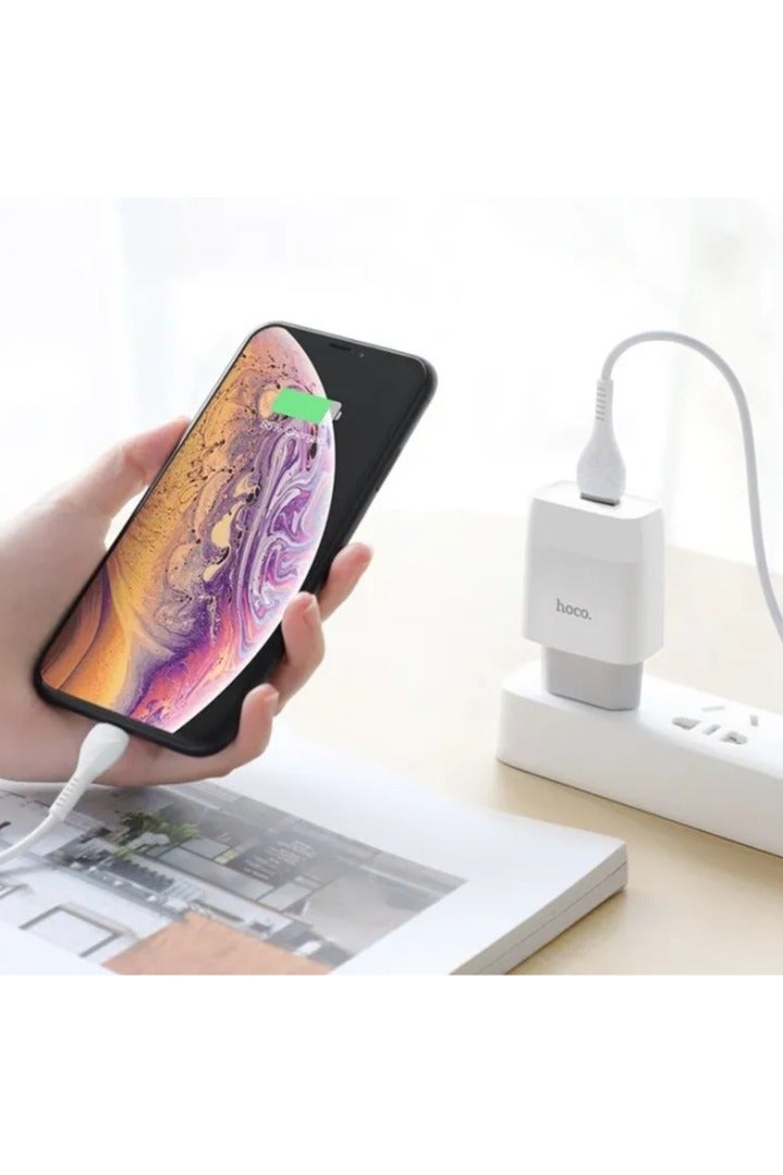 Hoco C72A - Glorious Single Port Charger, Set With USB-A To Lightning Cable (2.1A - 5V - 1M) Compatible with iPhone - White - Image 3