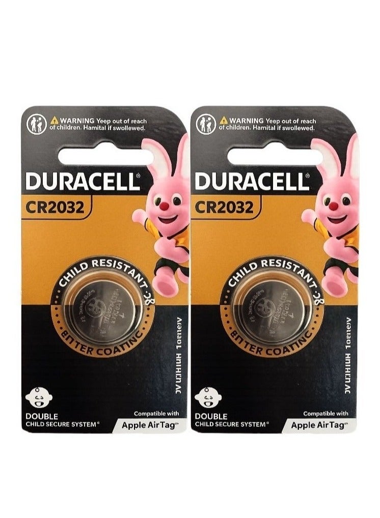 Duracell PACK OF 2 CR2032 Compatible with Apple Air Tag 3V Lithium Battery - Image 1