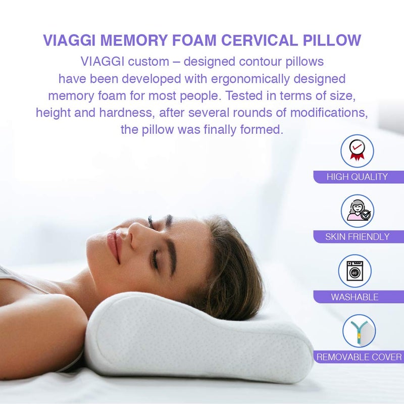 Viaggi وسادة السفر المريحة لعنق فياجي سيرفيكال من فوم الذاكرة orthopedic لدعم النوم، وسادة العناية بالعمود الفقري orthopedic لدعم آلام الرقبة والظهر، عبوة من 1 - بيضاء - Image 5