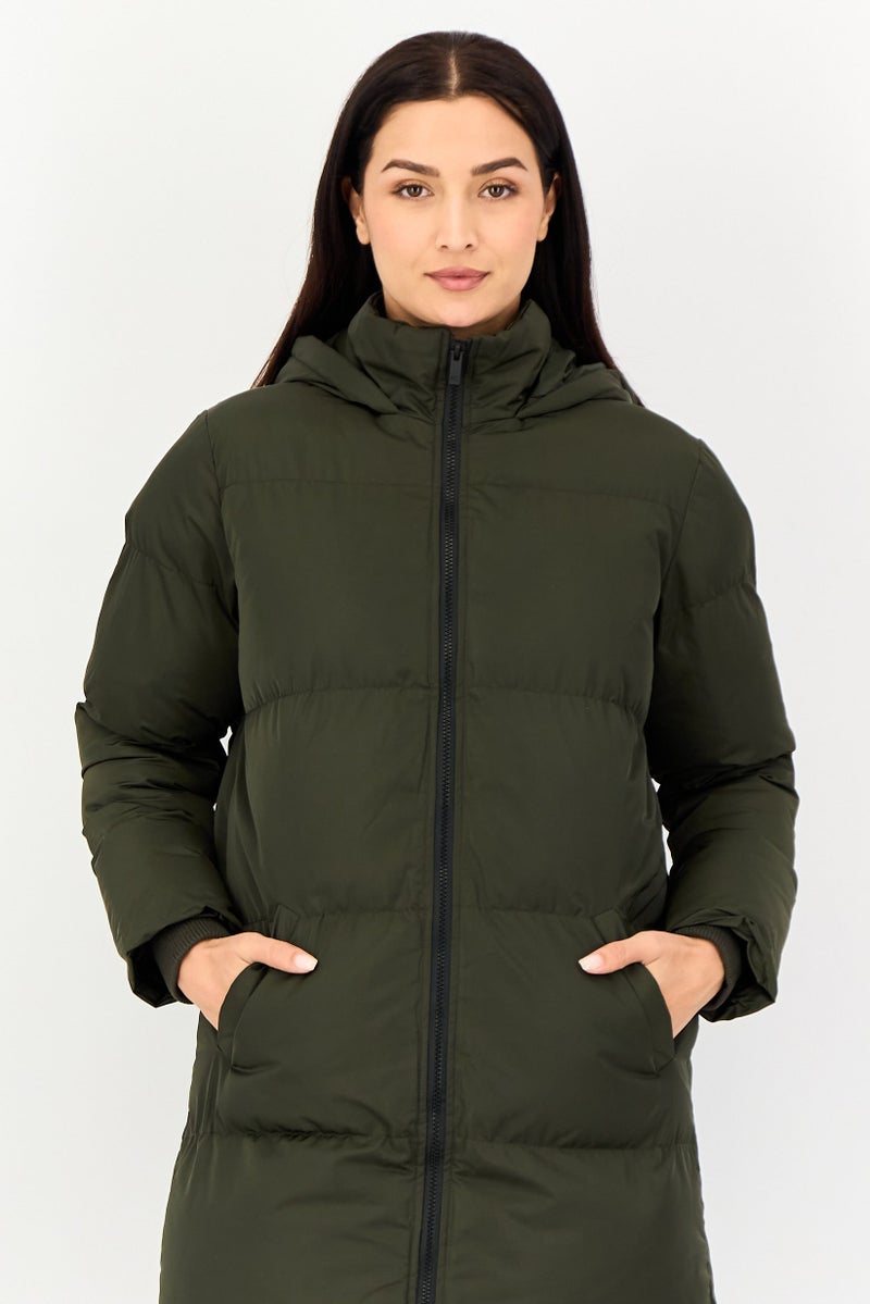 French Connection جاكيت باركا مبطن للنساء مع غطاء رأس، أخضر عسكري - Image 4