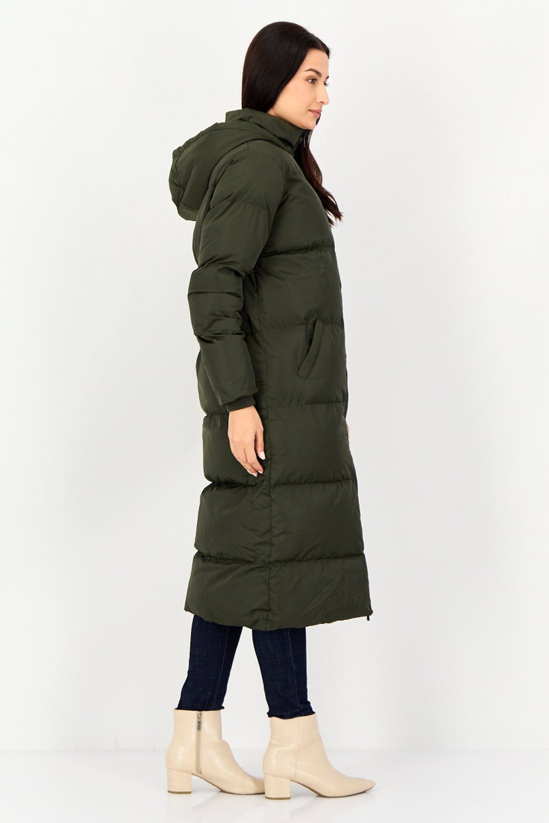 French Connection جاكيت باركا مبطن للنساء مع غطاء رأس، أخضر عسكري - Image 2