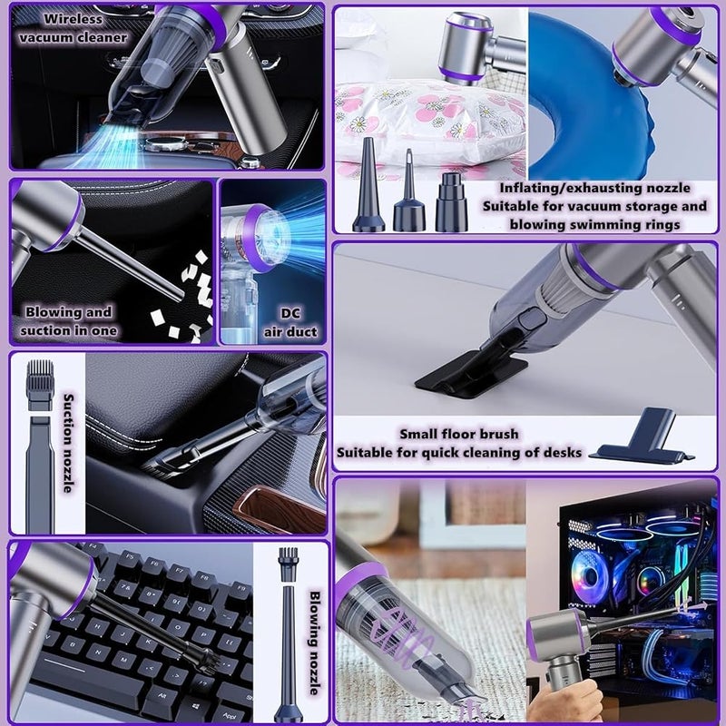 XVersion 4-in-1 Cordless Air Duster & Car Vacuum Cleaner, Portable Handheld Vacuum with Blow, Inflate & Deflate Functions, 3-Speed Control, Battery Display & Type-C Charging - Silver - Image 5