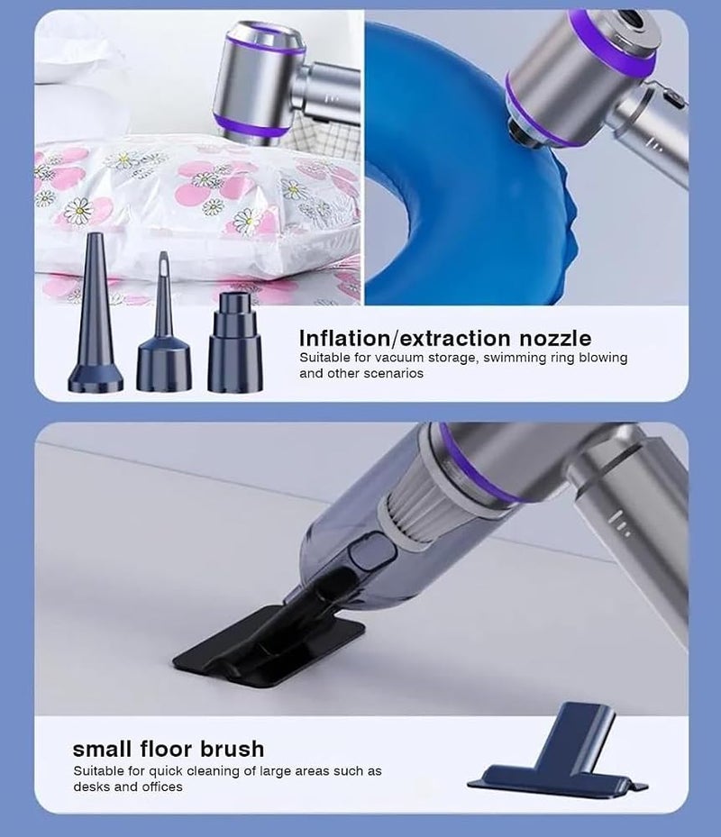 XVersion 4-in-1 Cordless Air Duster & Car Vacuum Cleaner, Portable Handheld Vacuum with Blow, Inflate & Deflate Functions, 3-Speed Control, Battery Display & Type-C Charging - Silver - Image 4