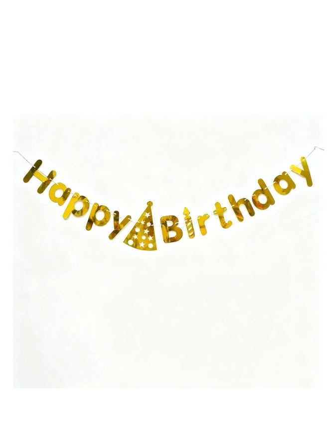 Happy Birthday Banner Pull Flag Letter Banner Suitable for Adults and Children's Birthday Parties (Gold) - Image 1