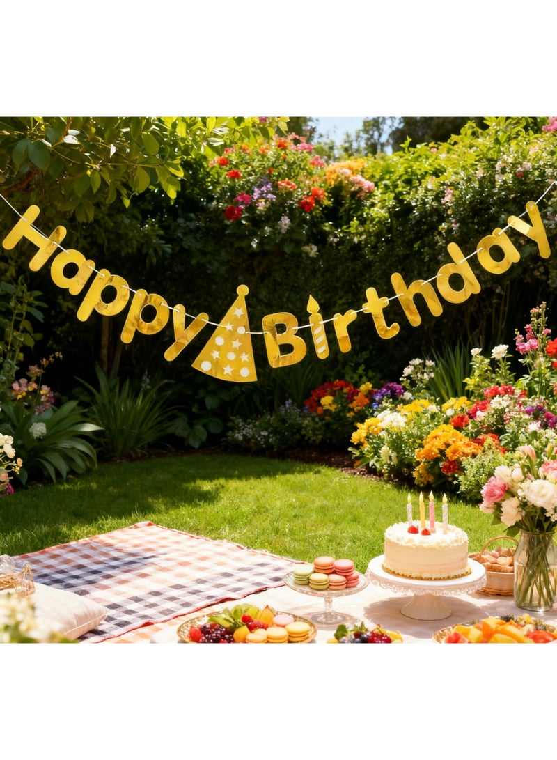Happy Birthday Banner Pull Flag Letter Banner Suitable for Adults and Children's Birthday Parties (Gold) - Image 3