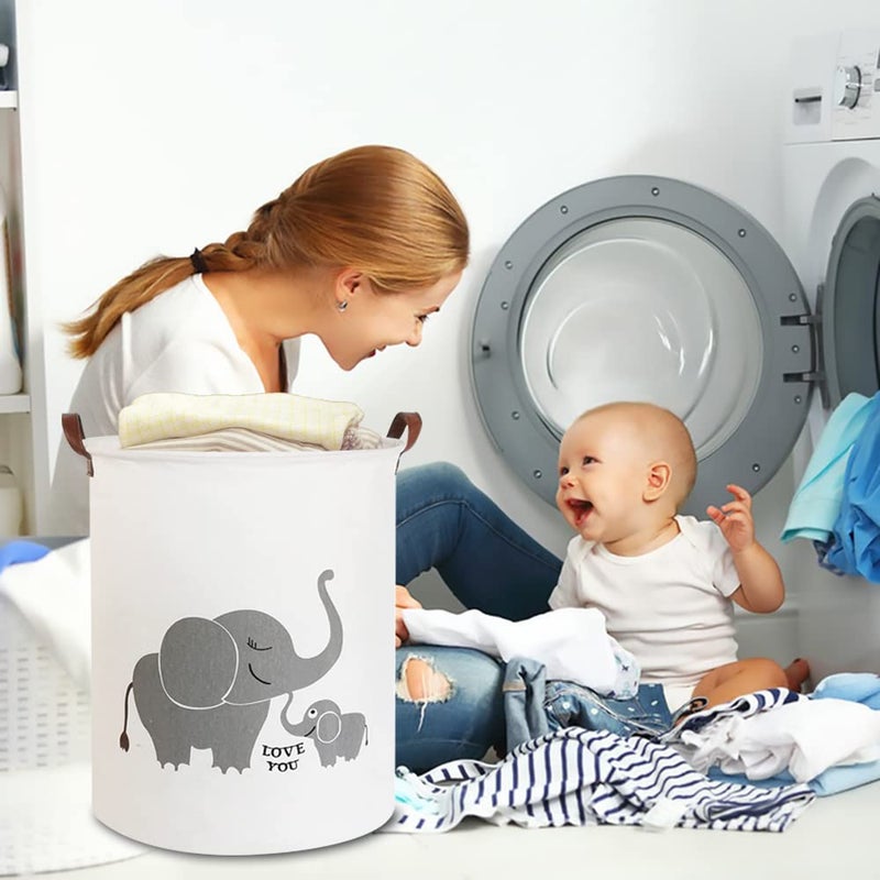 CLOCOR Collapsible Round Storage Bin/Large Storage Basket/Clothes Laundry Hamper/Toy Storage Bin (Love Elephant) - Image 2