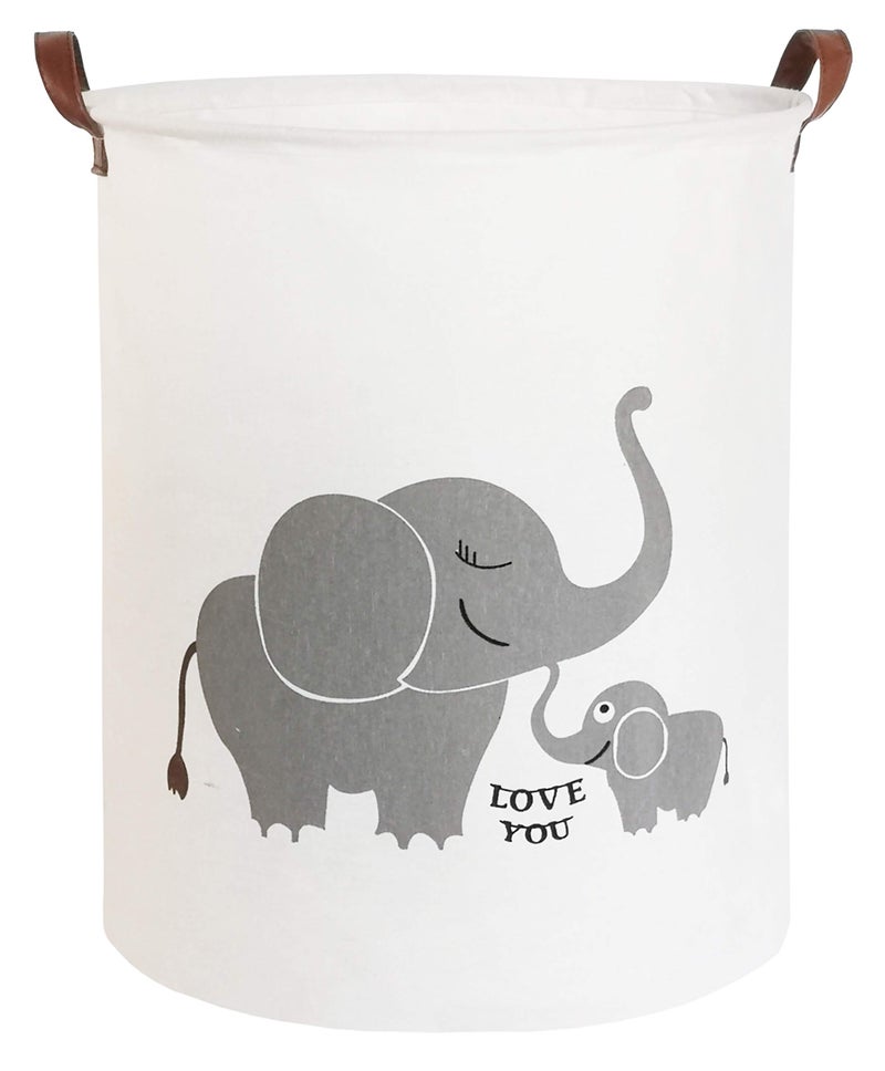 CLOCOR Collapsible Round Storage Bin/Large Storage Basket/Clothes Laundry Hamper/Toy Storage Bin (Love Elephant) - Image 1