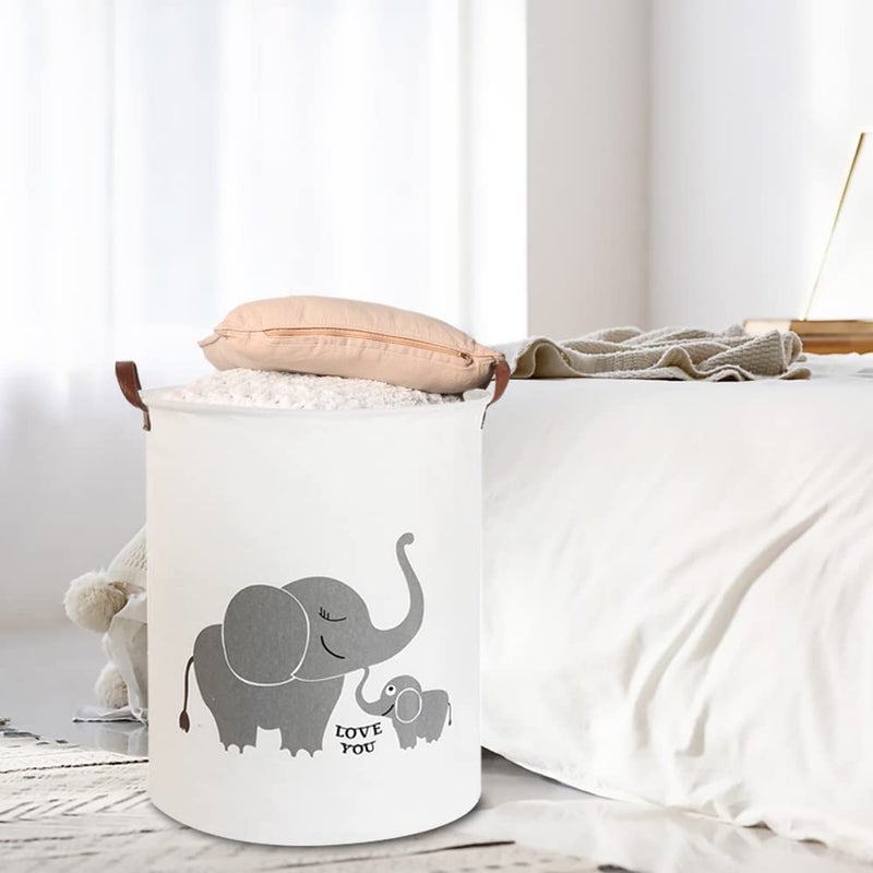 CLOCOR Collapsible Round Storage Bin/Large Storage Basket/Clothes Laundry Hamper/Toy Storage Bin (Love Elephant) - Image 3