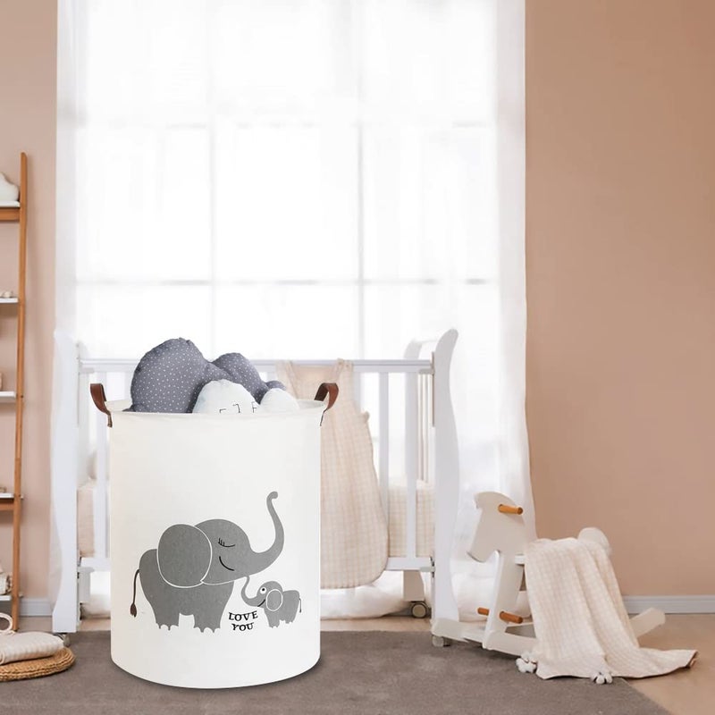 CLOCOR Collapsible Round Storage Bin/Large Storage Basket/Clothes Laundry Hamper/Toy Storage Bin (Love Elephant) - Image 4