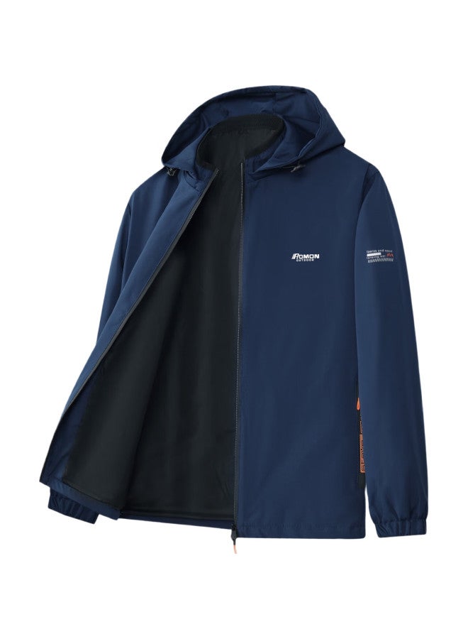 ROMON Jacket, Men'S Coat, Spring And Autumn, Trendy, Youth, Business Casual, Hooded, Versatile Menswear, Mk53, Dark Blue, 2X - Image 2
