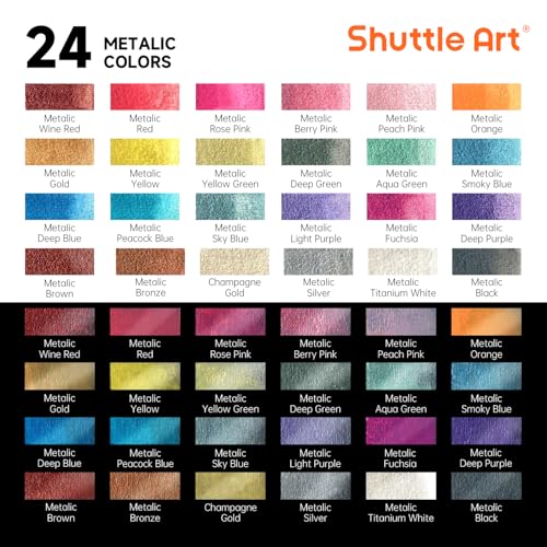 Shuttle Art Metallic Watercolor Paints, Shuttle Art 24 Colors Glitter Watercolor Paint in Half Pans with Water Brush Pen Watercolor Pad &Mental Box, Art Supplies for WatercolorPainting, Illustrations, Calligraphy - Image 3