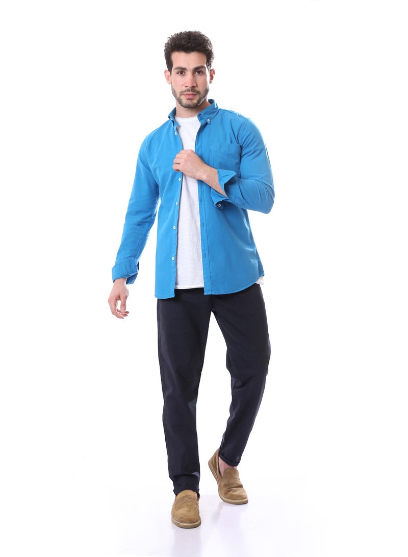 Andora Long Sleeves Buttoned Shirt with Chest Pocket - Cerulean Blue - Image 1