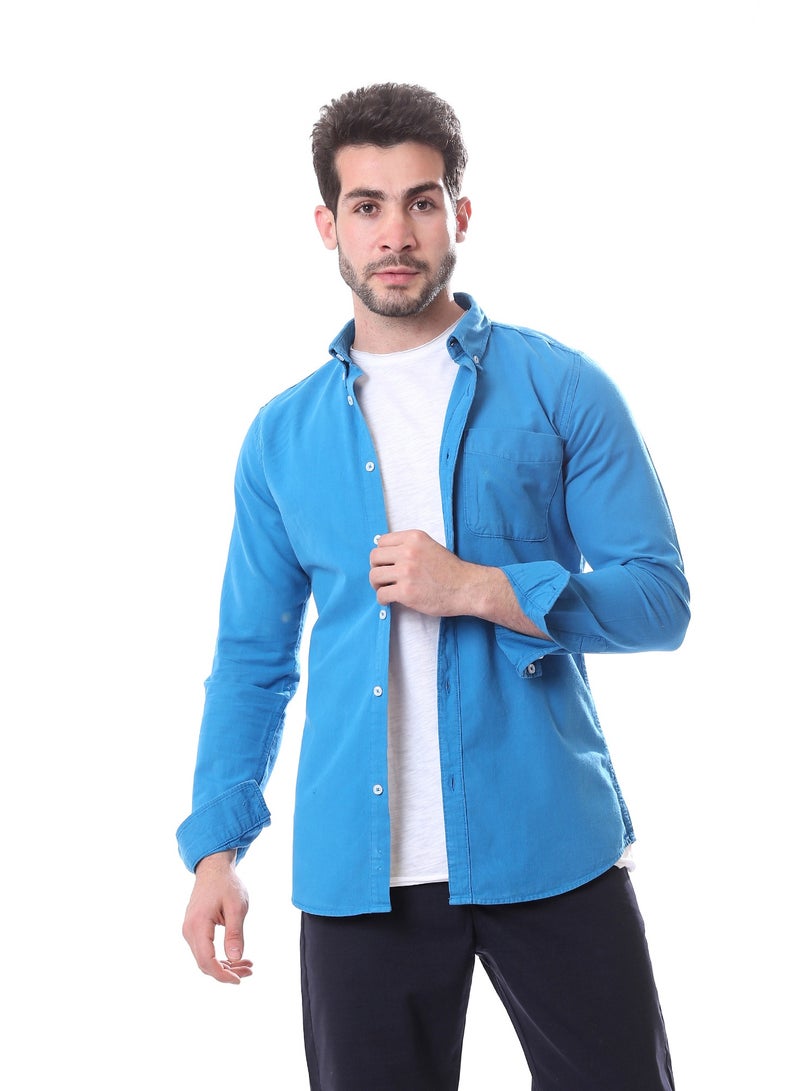 Andora Long Sleeves Buttoned Shirt with Chest Pocket - Cerulean Blue - Image 2