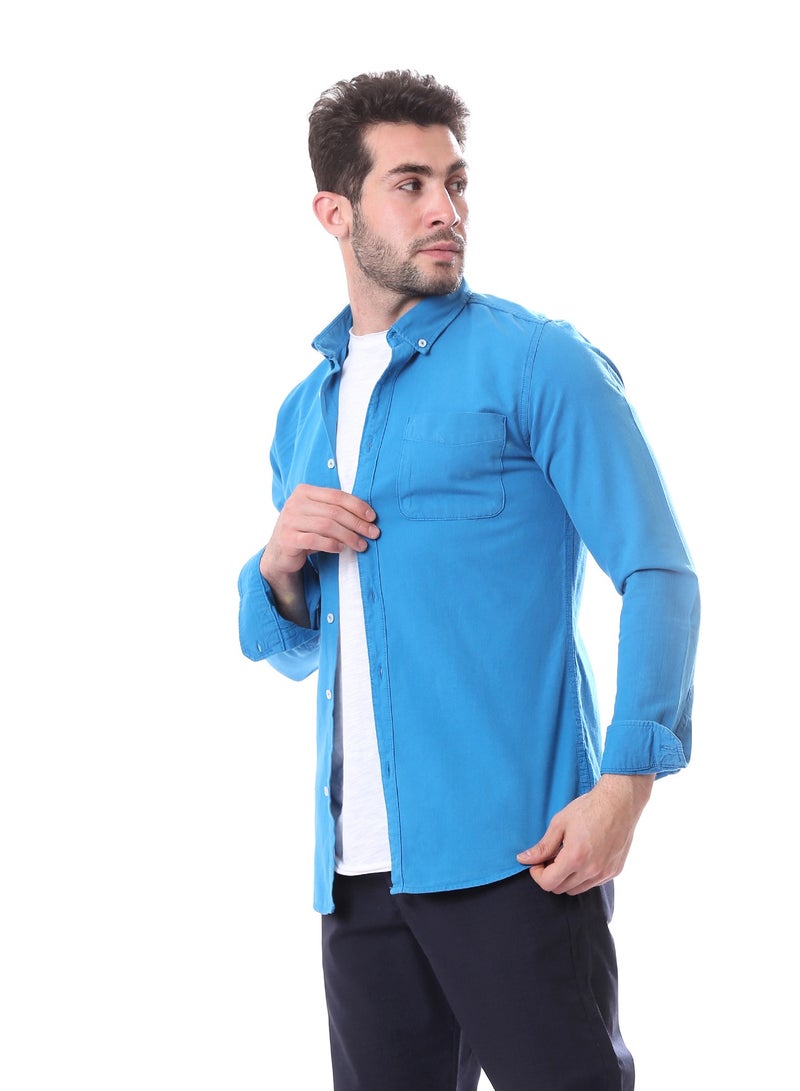 Andora Long Sleeves Buttoned Shirt with Chest Pocket - Cerulean Blue - Image 3