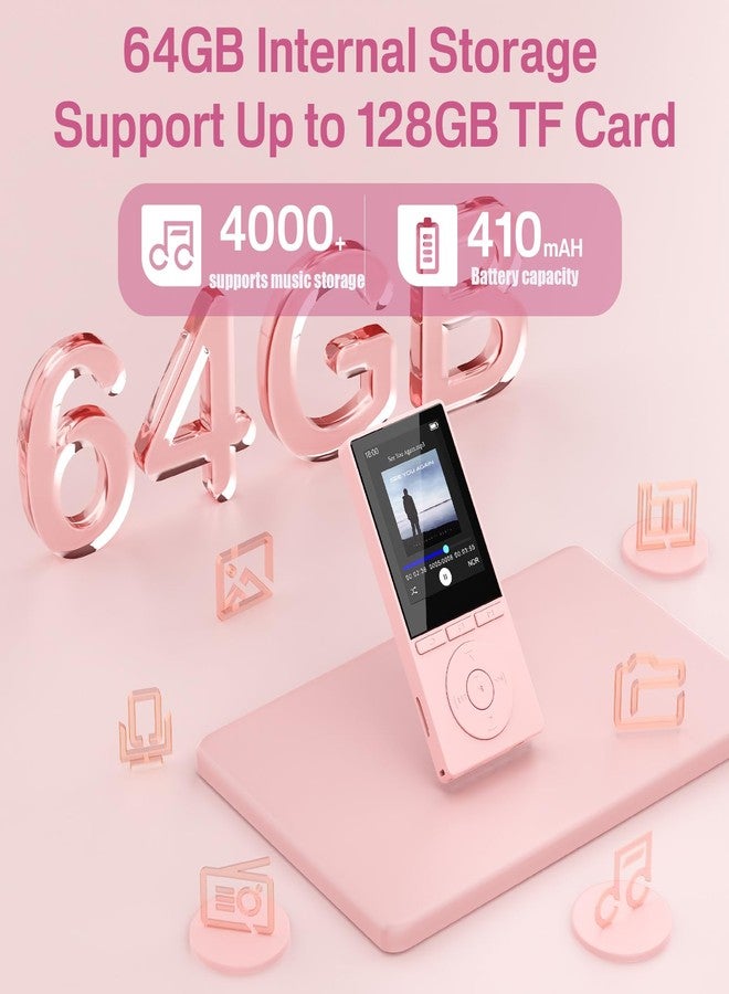 مشغل MP3 بسعة 64 جيجابايت، مزود بتقنية بلوتوث 5.3، ومكبر صوت، ووظيفة تشغيل الموسيقى، ومسجل صوت، وقارئ كتب إلكترونية، وصوت عالي الدقة، وسماعات رأس، ومناسب للرياضة، ويدعم بطاقة ذاكرة TF بسعة 128 جيجابايت (أحمر). - Image 5