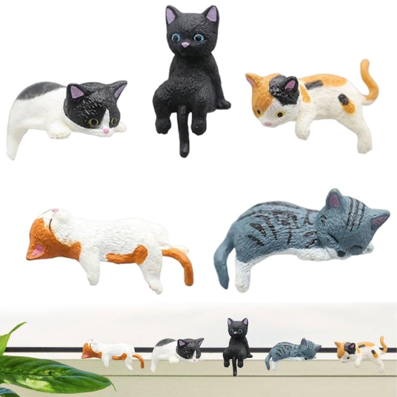OULIGET Miniature Cute Cat Figurines,Mini Pet Fairy Garden Bonsai Decorations,Funny Micro Landscape Ornaments for Outdoor Garden Lawn Pot Car Dash Decor,5 Pieces - Image 1