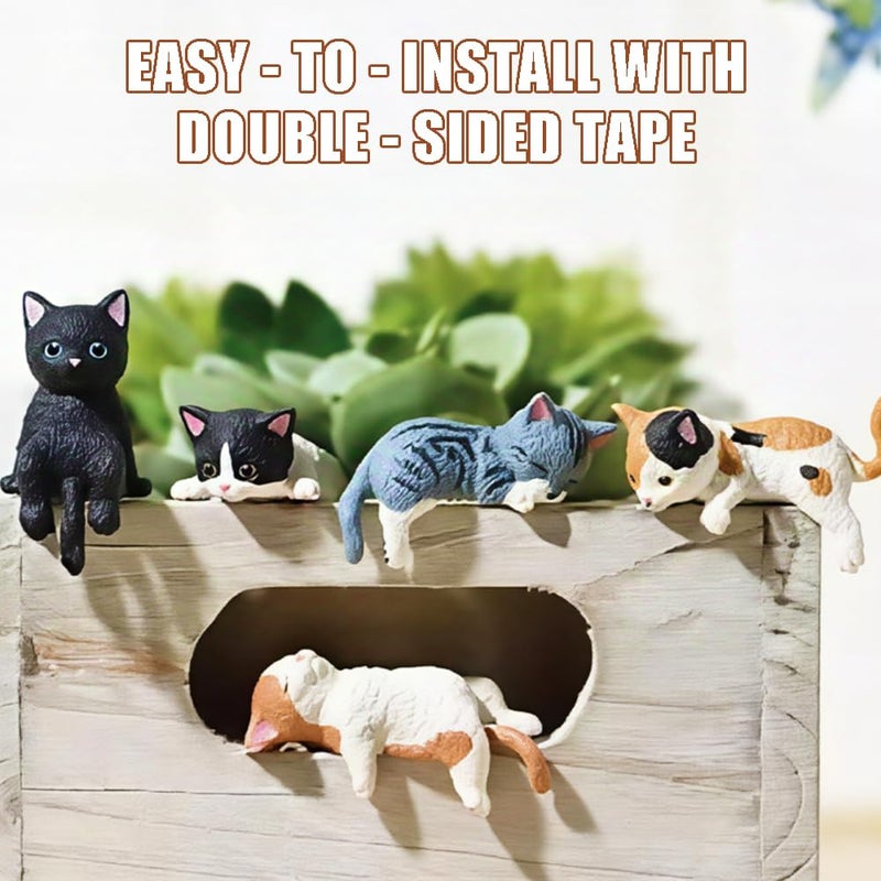 OULIGET Miniature Cute Cat Figurines,Mini Pet Fairy Garden Bonsai Decorations,Funny Micro Landscape Ornaments for Outdoor Garden Lawn Pot Car Dash Decor,5 Pieces - Image 3