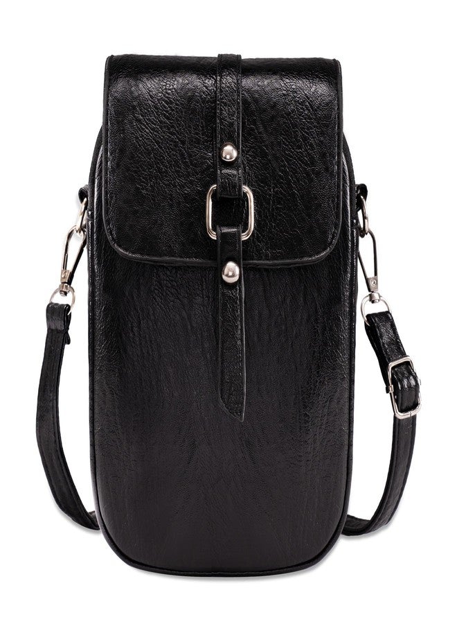 Toptime Small Crossbody Bags for Women Men, Vintage Leather Cell Phone Purse with 2 Zipper Pockets, Trendy Black Handbags with Earphone Hole, Lightweight Shoulder Bags for Travel Shopping Dating - Image 1