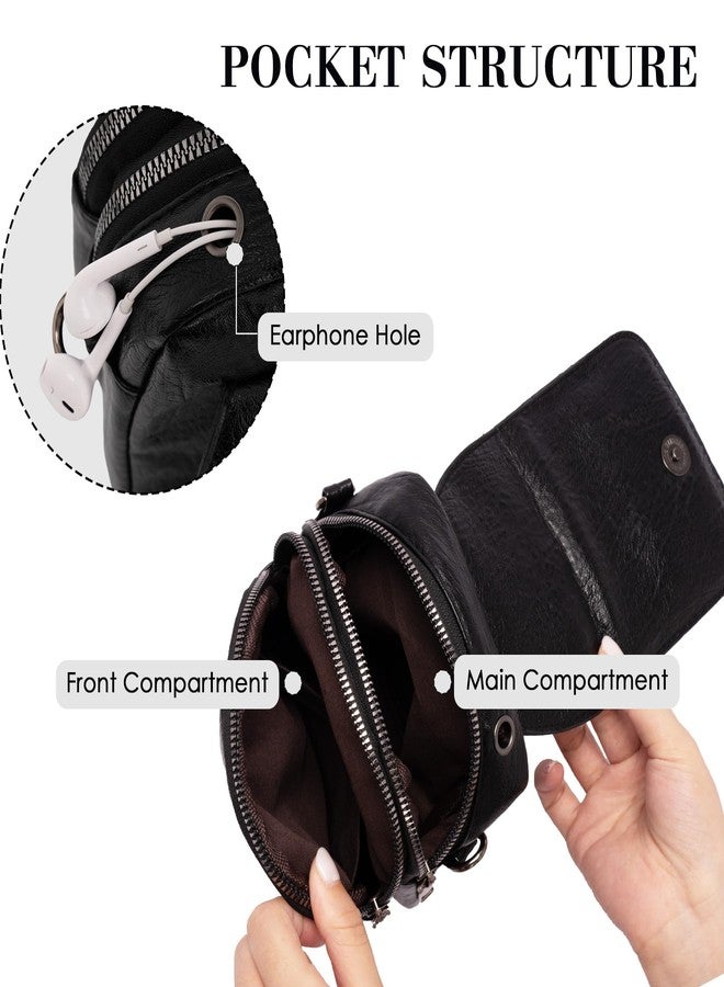 Toptime Small Crossbody Bags for Women Men, Vintage Leather Cell Phone Purse with 2 Zipper Pockets, Trendy Black Handbags with Earphone Hole, Lightweight Shoulder Bags for Travel Shopping Dating - Image 4