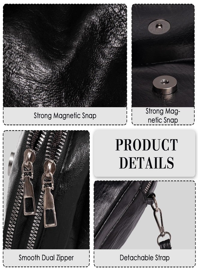Toptime Small Crossbody Bags for Women Men, Vintage Leather Cell Phone Purse with 2 Zipper Pockets, Trendy Black Handbags with Earphone Hole, Lightweight Shoulder Bags for Travel Shopping Dating - Image 5