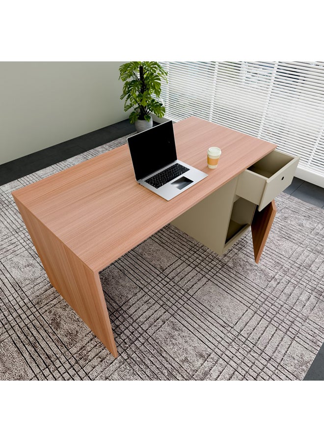 NEO FRONT FURNITURE Single Office Table with Drawer – 1400×700×750mm Executive Desk with Full MDF Leg Support, Compact Workstation for One Person (XS-Y-Z14)  - Image 1