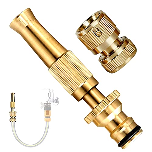 Oriley Pure Brass Water Spray Gun Nozzle Heavy Duty Suitable for 1/2" Hose Pipe Jet Adjustable Pressure Washer for Car Gardening Pets Plants Washing Baby Bath Garden Toys (Brass, Removable Connector) - Image 1