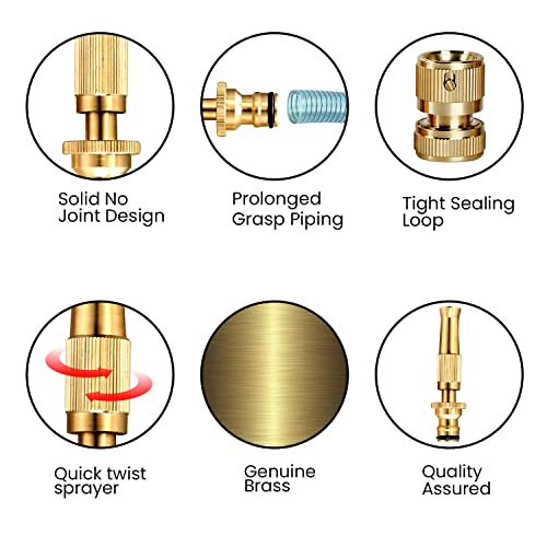 Oriley Pure Brass Water Spray Gun Nozzle Heavy Duty Suitable for 1/2" Hose Pipe Jet Adjustable Pressure Washer for Car Gardening Pets Plants Washing Baby Bath Garden Toys (Brass, Removable Connector) - Image 3