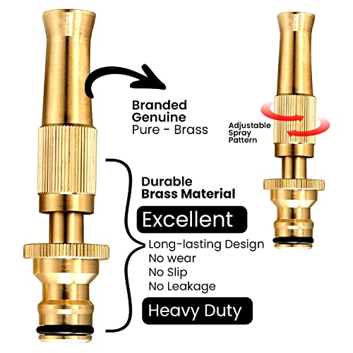 Oriley Pure Brass Water Spray Gun Nozzle Heavy Duty Suitable for 1/2" Hose Pipe Jet Adjustable Pressure Washer for Car Gardening Pets Plants Washing Baby Bath Garden Toys (Brass, Removable Connector) - Image 2