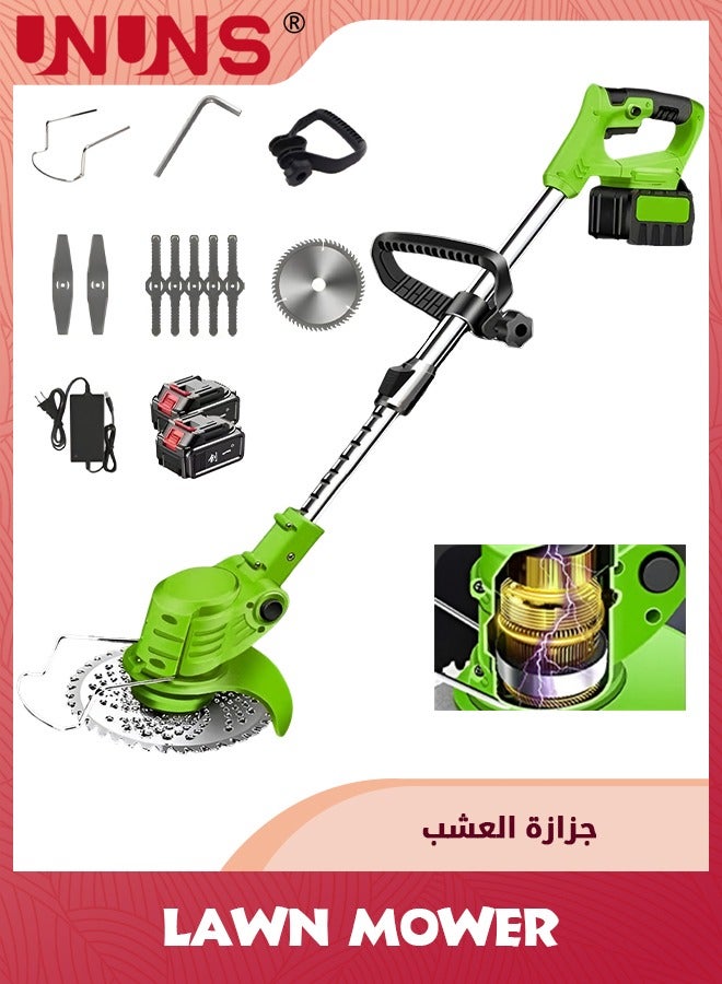 UNUNS Electric Lawn Mower,Cordless Weed Wacker Battery Operated,Brush Cutter 21v 4.0Ah Weed Trimmer,3-in-1 Weed Wacker Cordless With Wheels Adjustable Lightweight Grass Trimmer For Lawns Yard Garden,Green  - Image 1