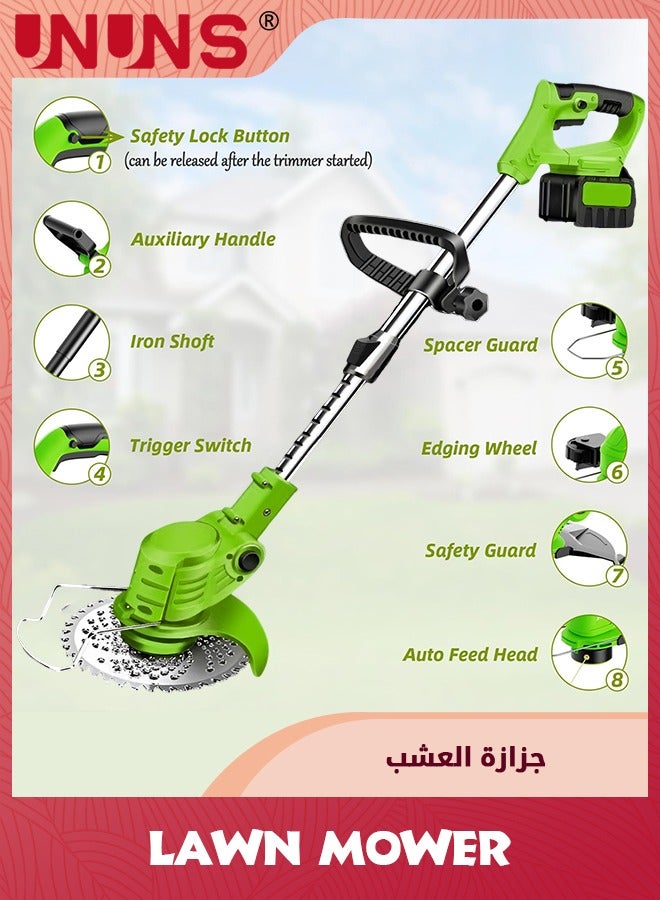 UNUNS Electric Lawn Mower,Cordless Weed Wacker Battery Operated,Brush Cutter 21v 4.0Ah Weed Trimmer,3-in-1 Weed Wacker Cordless With Wheels Adjustable Lightweight Grass Trimmer For Lawns Yard Garden,Green  - Image 3