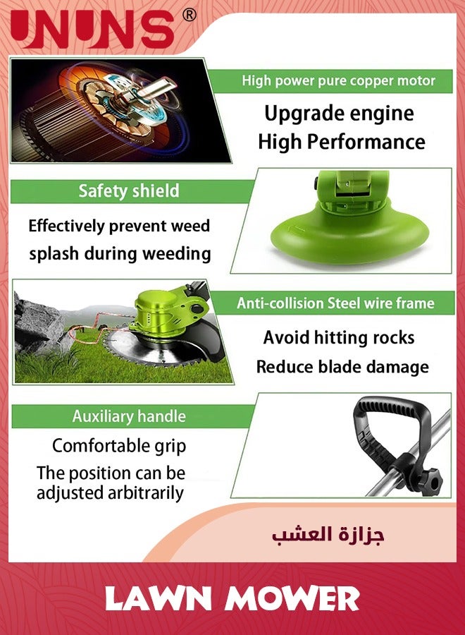 UNUNS Electric Lawn Mower,Cordless Weed Wacker Battery Operated,Brush Cutter 21v 4.0Ah Weed Trimmer,3-in-1 Weed Wacker Cordless With Wheels Adjustable Lightweight Grass Trimmer For Lawns Yard Garden,Green  - Image 5