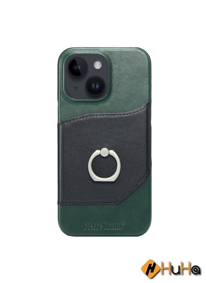 Generic - Case Cover For iPhone 15 Plus Fierre Shann Oil Wax Texture Genuine Leather Back Cover Phone Case Black - Image 1