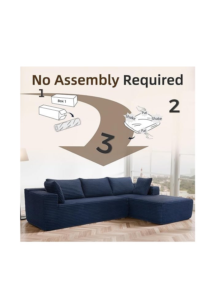 Aroma Homes Kokkins Furniture Modular Sofa with Chaise Lounge, Deep Seat Flannel Couch, Modern L-Shape Comfy Sofa for Living Room, Apartment & Lounge Area (Blue, Left Chaise) - Image 3
