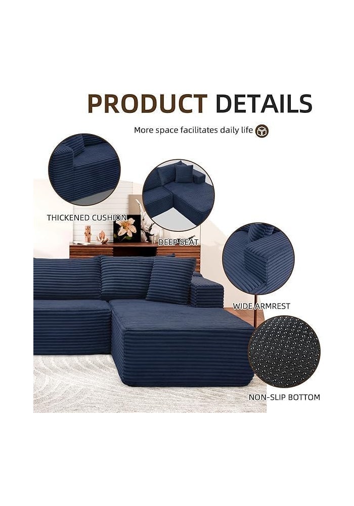 Aroma Homes Kokkins Furniture Modular Sofa with Chaise Lounge, Deep Seat Flannel Couch, Modern L-Shape Comfy Sofa for Living Room, Apartment & Lounge Area (Blue, Left Chaise) - Image 5