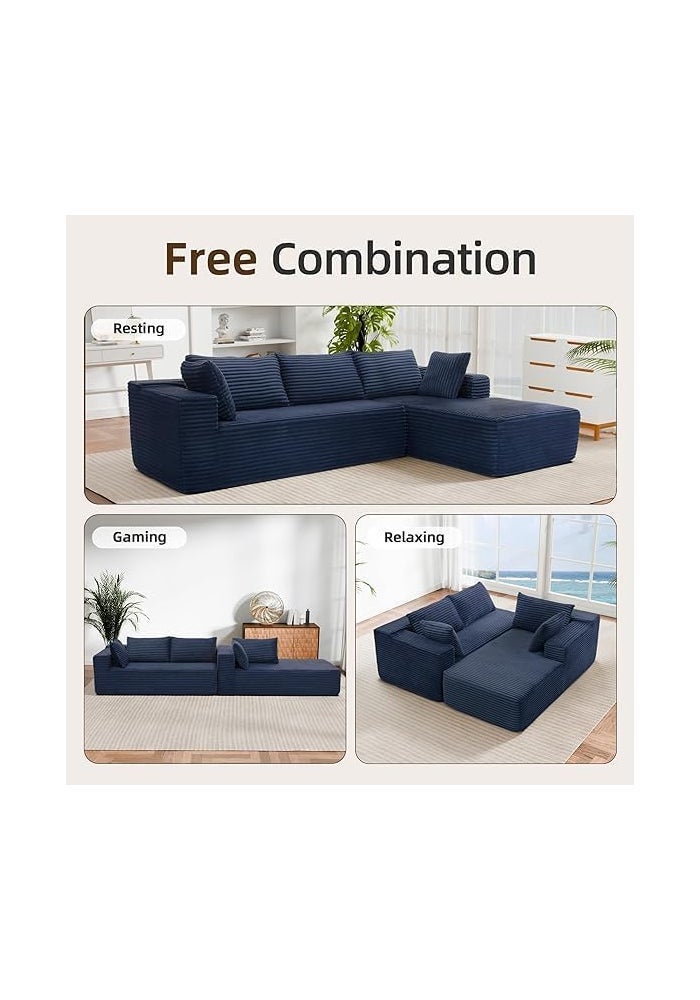 Aroma Homes Kokkins Furniture Modular Sofa with Chaise Lounge, Deep Seat Flannel Couch, Modern L-Shape Comfy Sofa for Living Room, Apartment & Lounge Area (Blue, Left Chaise) - Image 4