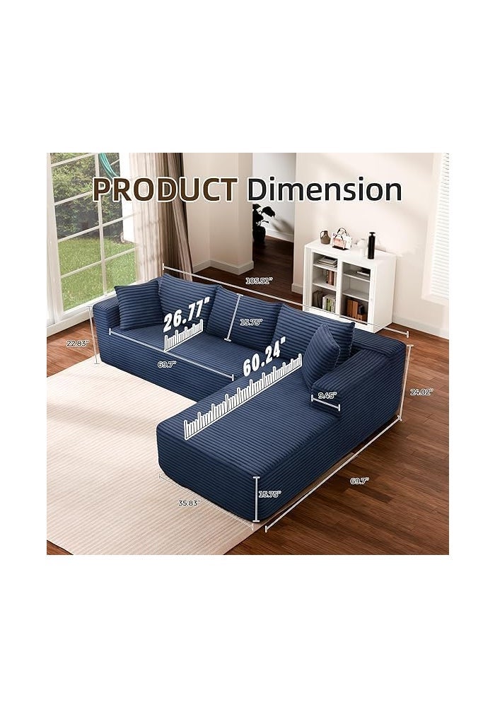 Aroma Homes Kokkins Furniture Modular Sofa with Chaise Lounge, Deep Seat Flannel Couch, Modern L-Shape Comfy Sofa for Living Room, Apartment & Lounge Area (Blue, Left Chaise) - Image 2