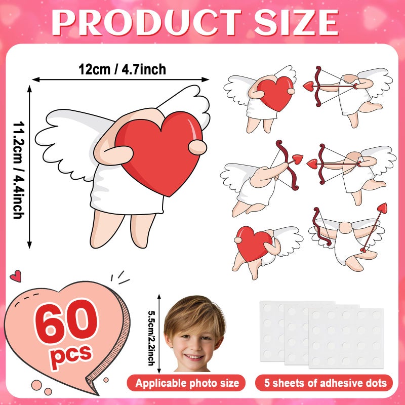 Lonfliness 60pcs Valentine's Day Cupid Cutouts Happy Valentine Classroom Bulletin Board Decoration Cupid Photo DIY Craft Cutouts Valentines Day Decorations for Home School Office Wall Door Party Supplies - Image 2