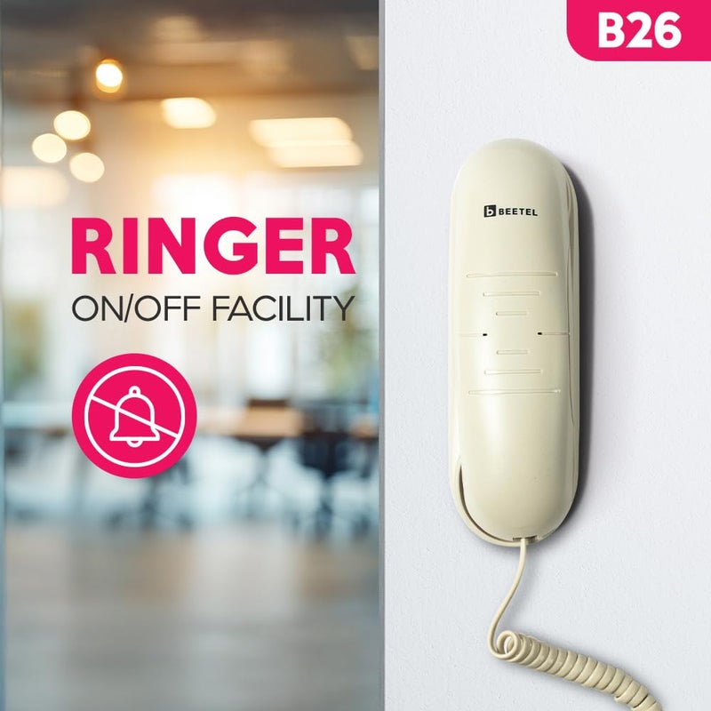 Beetel هاتف أرضي نحيف بدون سلك B26، تحكم في حجم الرنين، مؤشر حلقة LED، قابل للتثبيت على الحائط/المكتب، تصميم كلاسيكي، جودة مكالمة واضحة، وظيفة كتم/توقف/فلاش/إعادة الاتصال (صنع في الهند)(رمادي دافئ)(B26) - Image 2