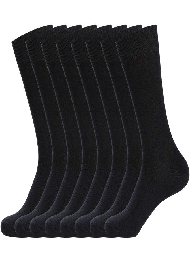 WANDER Classic Ribbed Dress Socks 8 pairs Men's Cotton Solid Premium Socks Seamless Soft (8black, Shoe Size:7-12) - Image 1