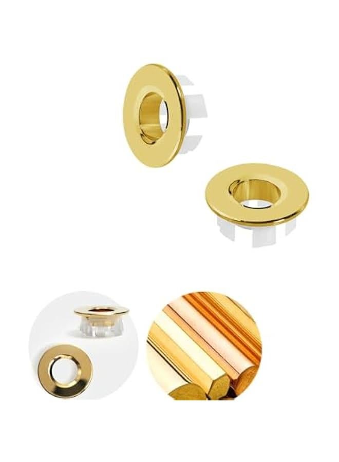 2 Pieces Brushed Nickel Sink Overflow Ring Insert Round Trim Cap Brass Bathroom Vanity Cover Kitchen Accessories for Home(Gold)  - Image 1