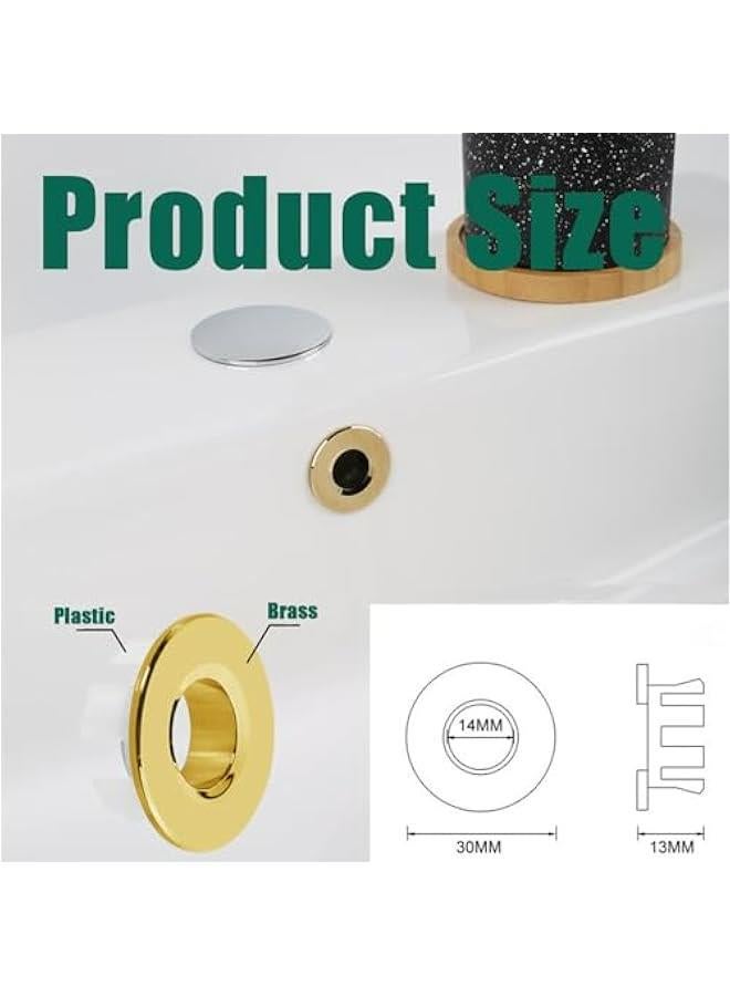 2 Pieces Brushed Nickel Sink Overflow Ring Insert Round Trim Cap Brass Bathroom Vanity Cover Kitchen Accessories for Home(Gold)  - Image 2