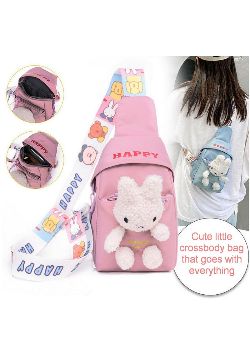 RATSAW Pink Rabbit Crossbody Bag Crossbody Bags for Girls Cute Pink Bunny  Crossbody Bag and Adorned with a Playful Bunny Plush - Image 2