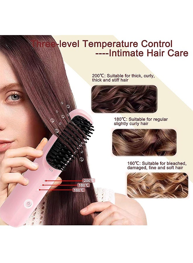 MAANGE Cordless Electric Hair Straightener Brush, 3 Temp Settings Fast Heating Ionic Straightening Comb, Portable Travel Design Anti-Scald Head for All Hair Types (Pink) - Image 3